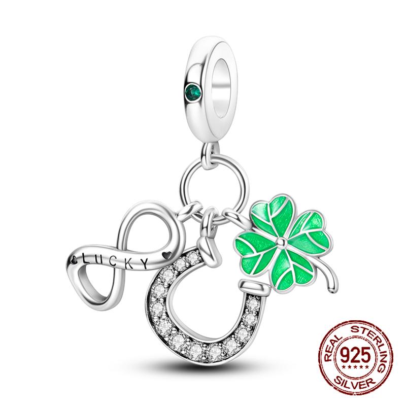 Copper Green Collection Four Leaf Clover Pendant Compatible With 4MM Hole Diameter Do It Yourself Bead Charms Fashion Ideal For Women Jewellery Gift H