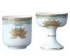 Namukuma-chan Workshop Set of 2: Medium Buddhist Altar Bowl and Tea Cup (1.6 Inch) - Buddhist Altar Set with Gold Lotus Design - Porcelain - Rice Bowl