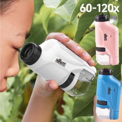 Kid Science Experiment Pocket Microscope with LED Light 60-120x Battery Powered Home School Biological Science Educational Toys