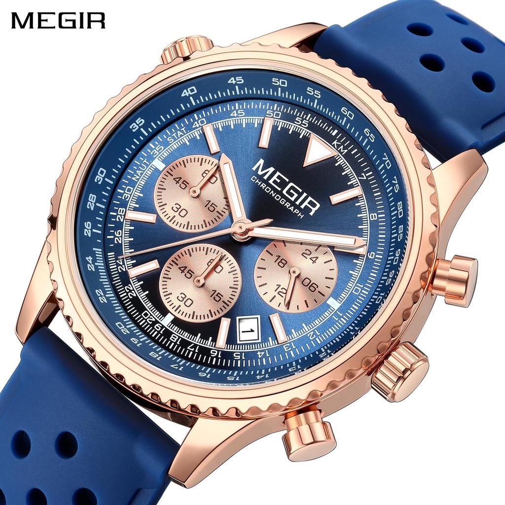 Megir Men's Watch Quartz Sport Chronograph Fashion Luminous Calendar Man Wristwatch 24-hour Silicone Strap Relogio Masculino 2236