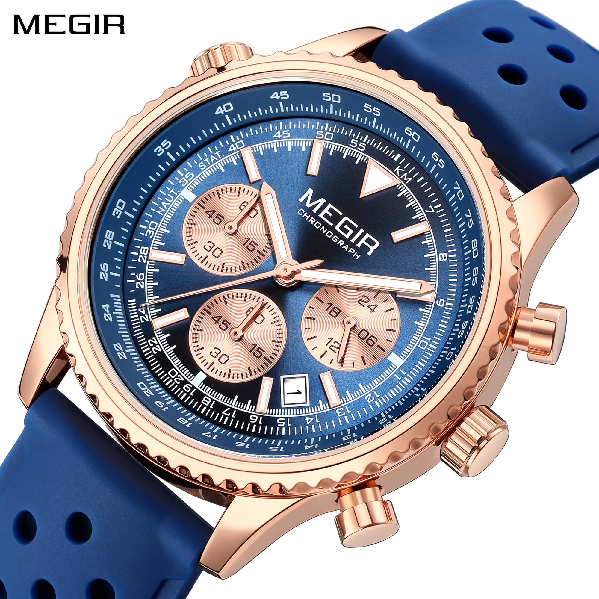 Megir Men's Watch Quartz Sport Chronograph Fashion Luminous Calendar Man Wristwatch 24-Hour Silicone Strap Relogio Masculino 2236
