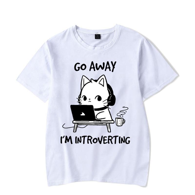 Go Away I’m Introverting Graphic T Shirts Funny Cat Gamer Gaming Tshirt Tops Fashion Harajuku T-shirts Women Men Tees