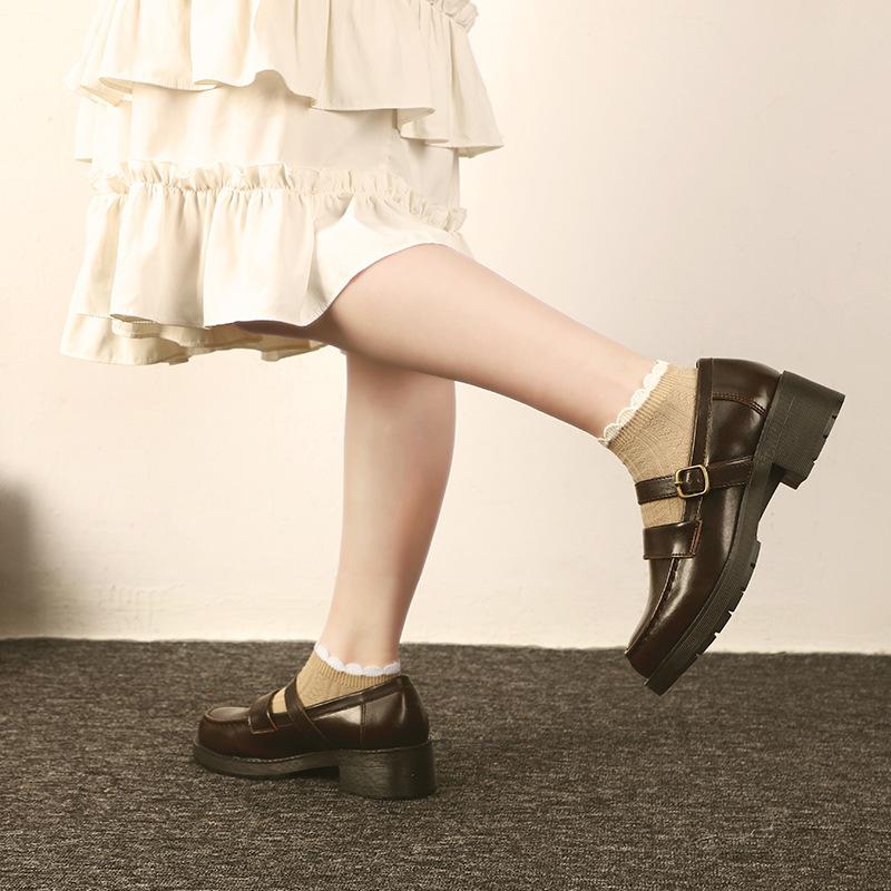 Mode Ledergürtel Dekorative Schleife Dicksohlige Loafer Retro Nostalgisch Rindsleder Flach Damen Studentenstil Japanischer und Koreanischer Stil