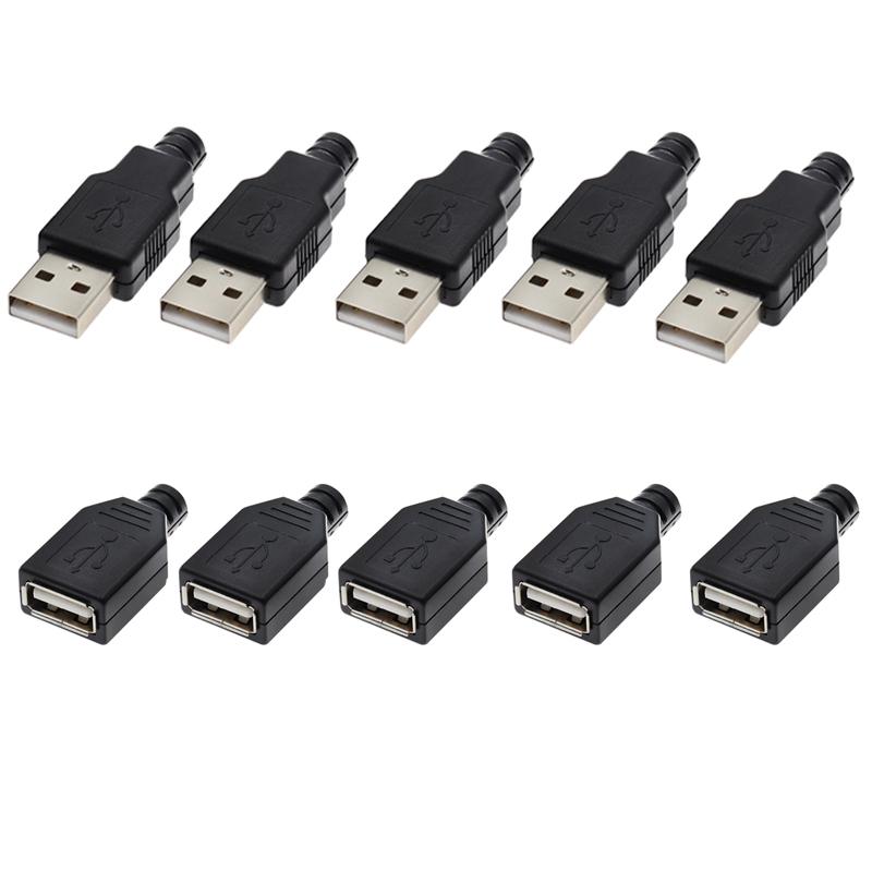 

10 шт. Тип A Штекер Розетка USB 4-контактний Роз єм з Чорною Пластиковою Кришкою Тип-A DIY Набори
