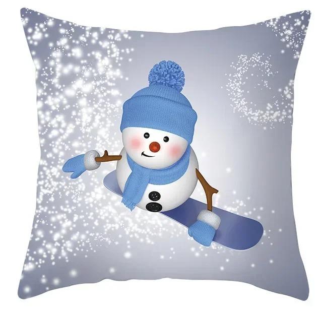 Winter Blue Christmas Pillowcase Home Snowflake Snowman Tree Pillowcase Home Decoration Cushion Cover