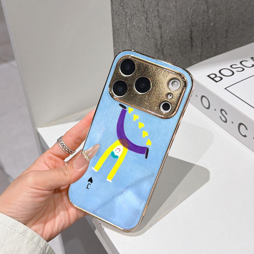 

Lucky Start Phone Case For iPhone 17 16 15 14 13 12 11 Pro Max 16E Gold Electroplated glass shell Acrobat Jack Cover IPHONE11PRO
