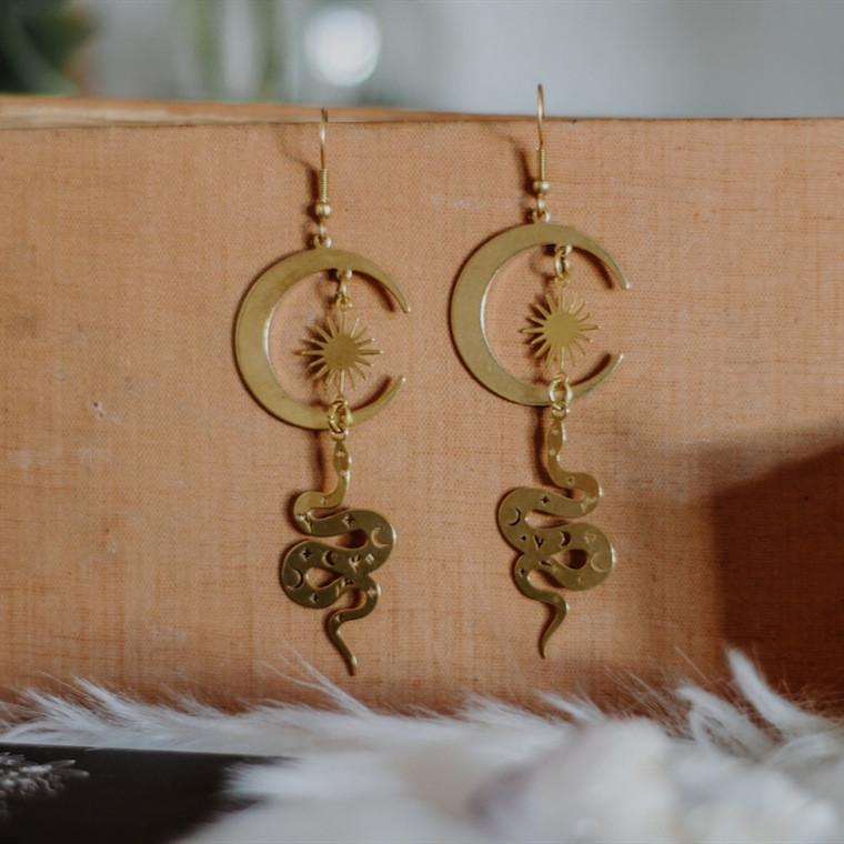 Handmade Boho Snake And Astrology Art Alloy Ear Jewelry For Women
