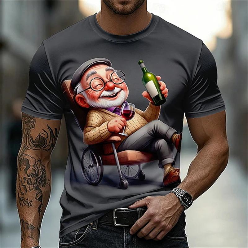 New Men Short-Sleeve T-Shirt 3D Print Casual Elderly People Pattern Summer Trendy Crew Neck Tee Outdoor Sports Y2k Man Clothing