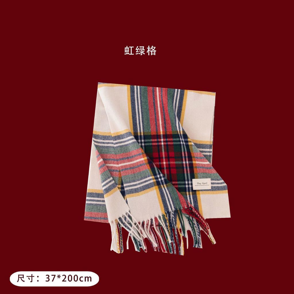 Cashmere feel autumn and winter new year plaid scarf Korean atmosphere women's imitation cashmere ankela red scarf shawl