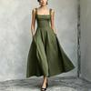 Summer new European and American women's clothing temperament square collar sleeveless waist suspender dress women