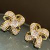 Graceful Flower Earrings for Women Trendy Korean Style Accessories with Bright Zirconia Gold Color Jewelry for Engagement
