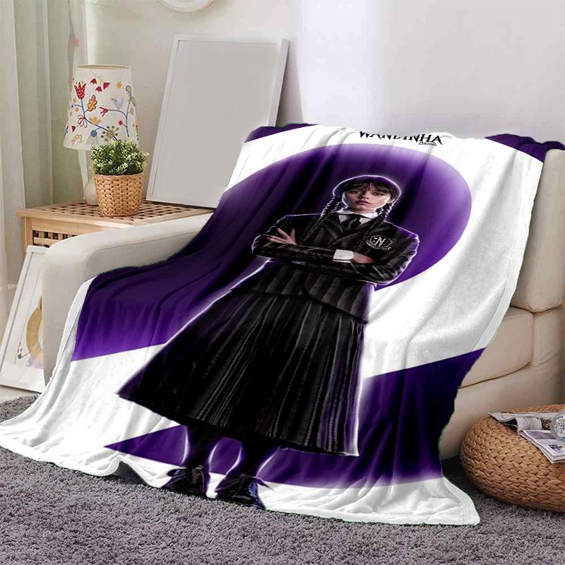 1pc Wednesday Wandinha in a Striped Uniform print blanket soft bedding sofa bedroom home decor Christmas gift q103
