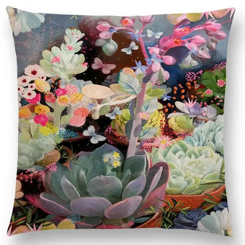 Norrsken Häst Blommor Blad Soffa Kasta Kudde Fodral Träd Blommig Trädgård Magisk Dröm Fantasi Natt Räv Rådjur Enhörning Kuddfodral