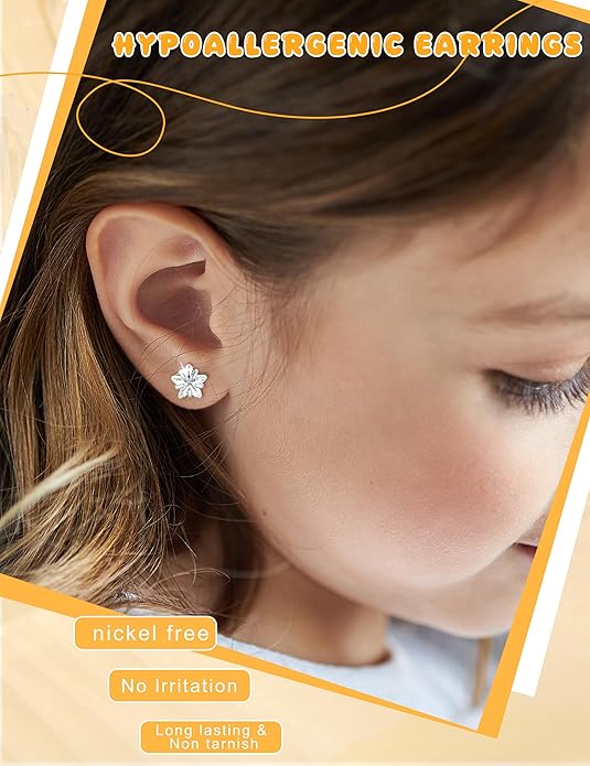 Kolip Hypoallergenic Surgical Stainless Steel Earrings for Girls, Cute Flower Heart Pearl Bow Earrings for Women