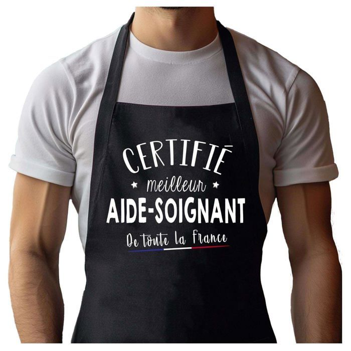 Tablier de cuisine - Aide soignant Certifié Meilleur de France - Noir - Coton résistant - Impression bretonne