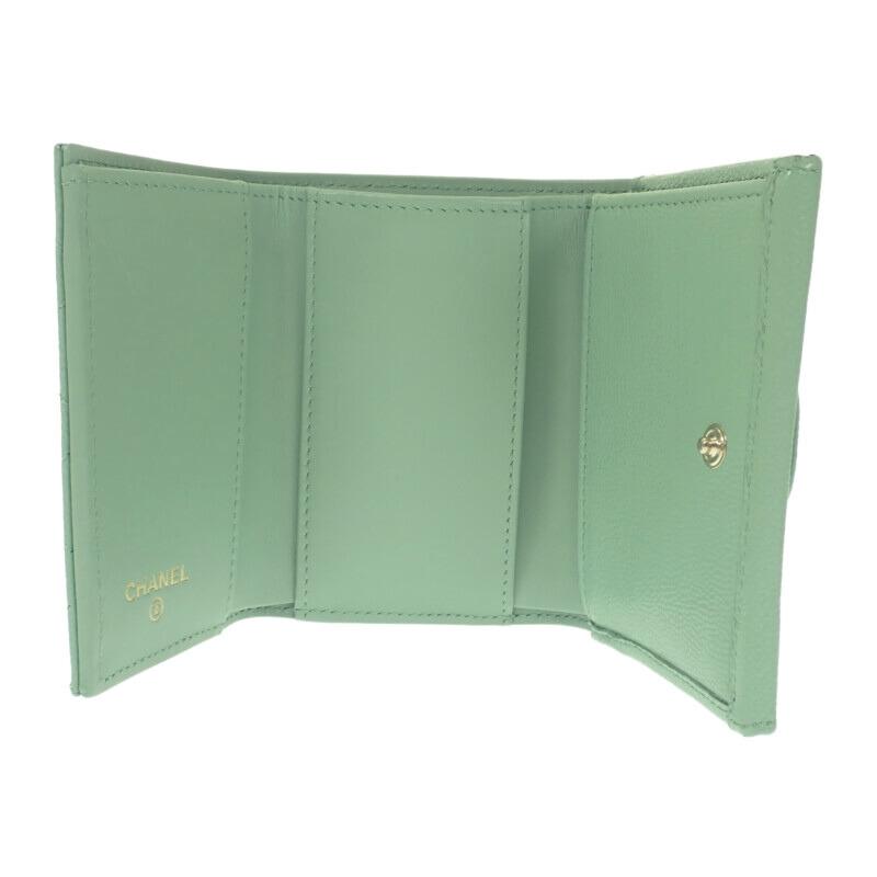 Chanel AP0230 Tri-fold Wallet Green Women