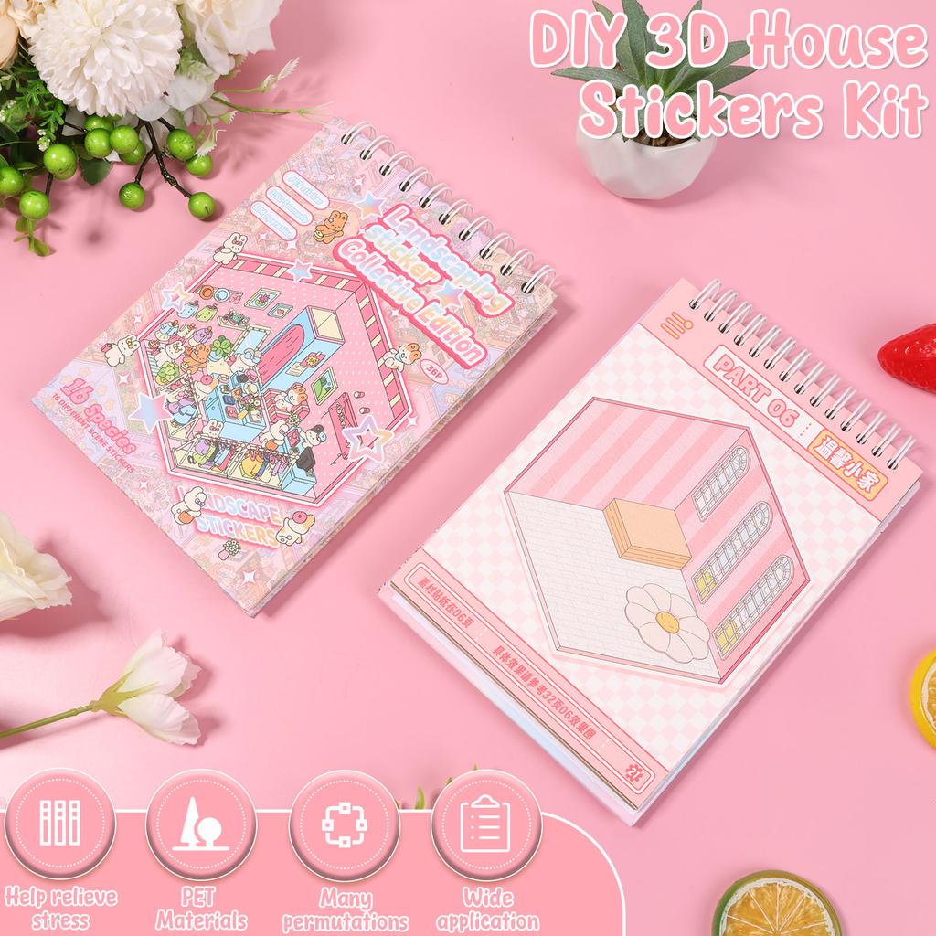 Scene Sticker Book Stress Relief 3D Sticker Scene Set Stimulate Imagination 3D Miniature Landscaping Books for Children Birthday