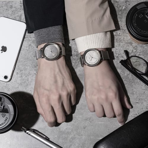 Klon SLIM SOLAR STYLE tentosen -SILVER MESH- 38mm Solar Watch for Men and Women, Simple Design with Interchangeable Straps