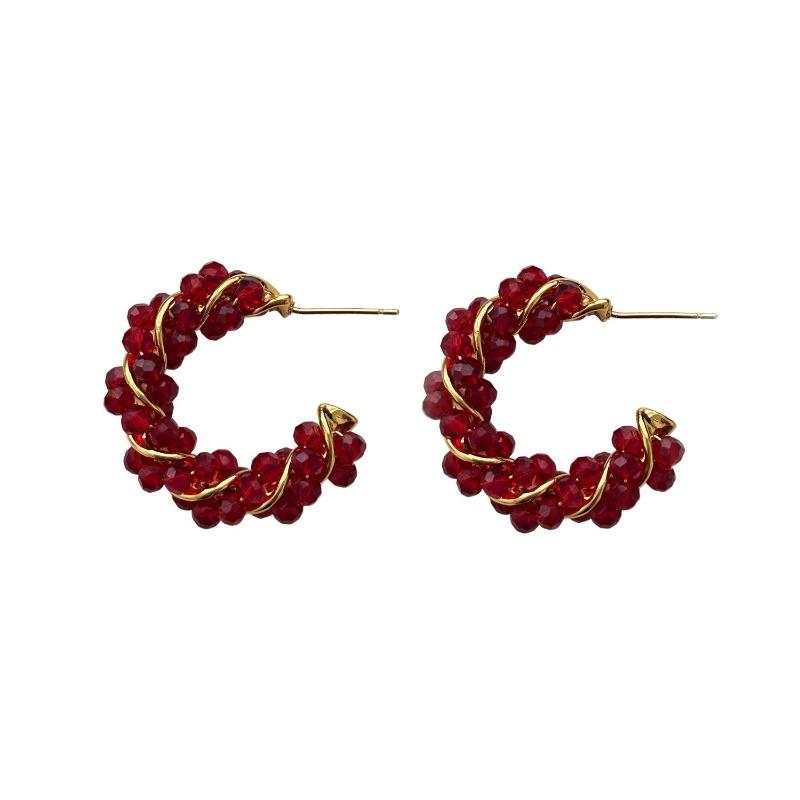 Hand-Woven Twist Red Crystal Earrings, High-End Exquisite, Light Luxury, Elegant Earrings, Festive Fashion And High-End