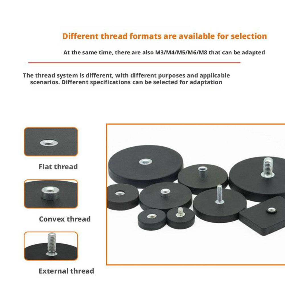 D88mm Rubber Coated Magnet M6/M8 Flat Base Suction Cup Tool Scratch Resistant Magnet Strong Magnetic Rubber Base Neodymium