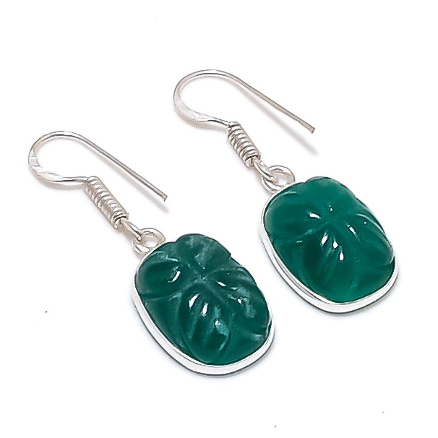Emerald(Simulated) Gemstone Handmade 925 Sterling Silver Jewelry Earring 1.38  AEE-11343