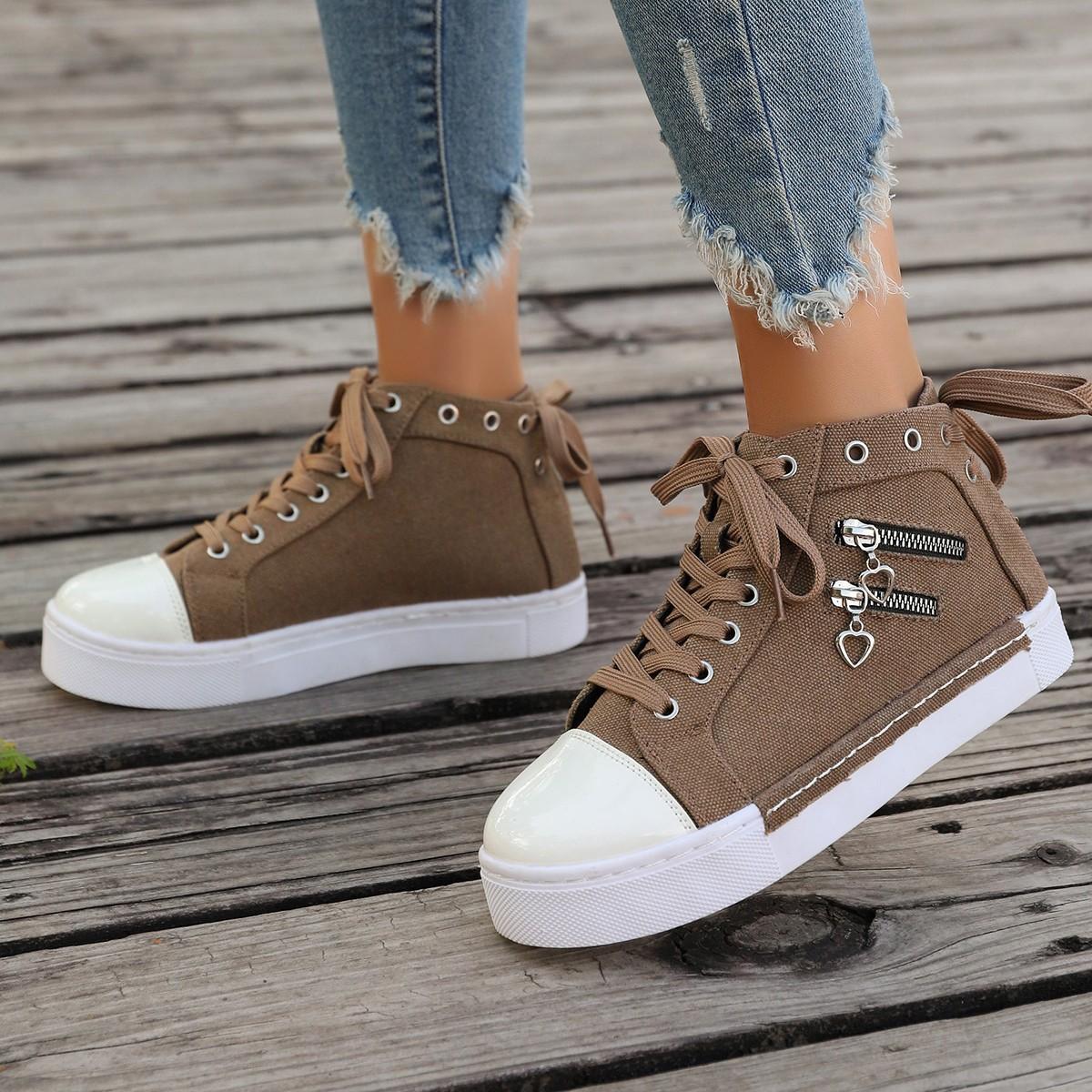 

Foreign trade large size new cloth surface solid color high-top casual thick-soled versatile canvas shoes tide 36 хаки