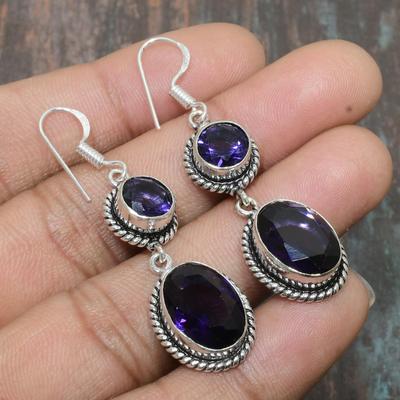 Amethyst Gemstone Handmade 925 Sterling Silver Jewelry Earring For Her