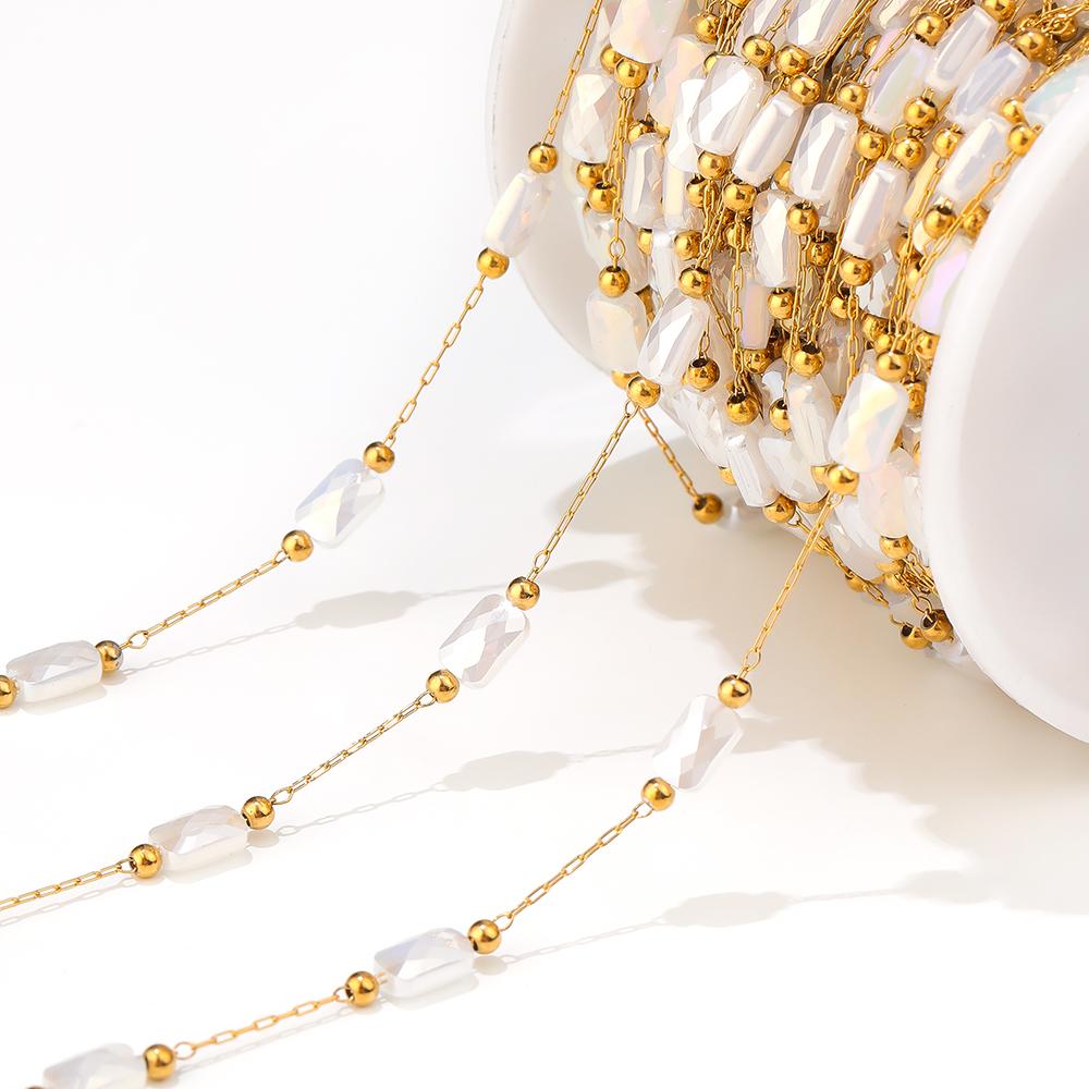 1 Meter Stainless Steel Rectangle Crystal Glass Chains for DIY Jewelry Ethnic Style Earrings Making Necklace Bracelets Findings