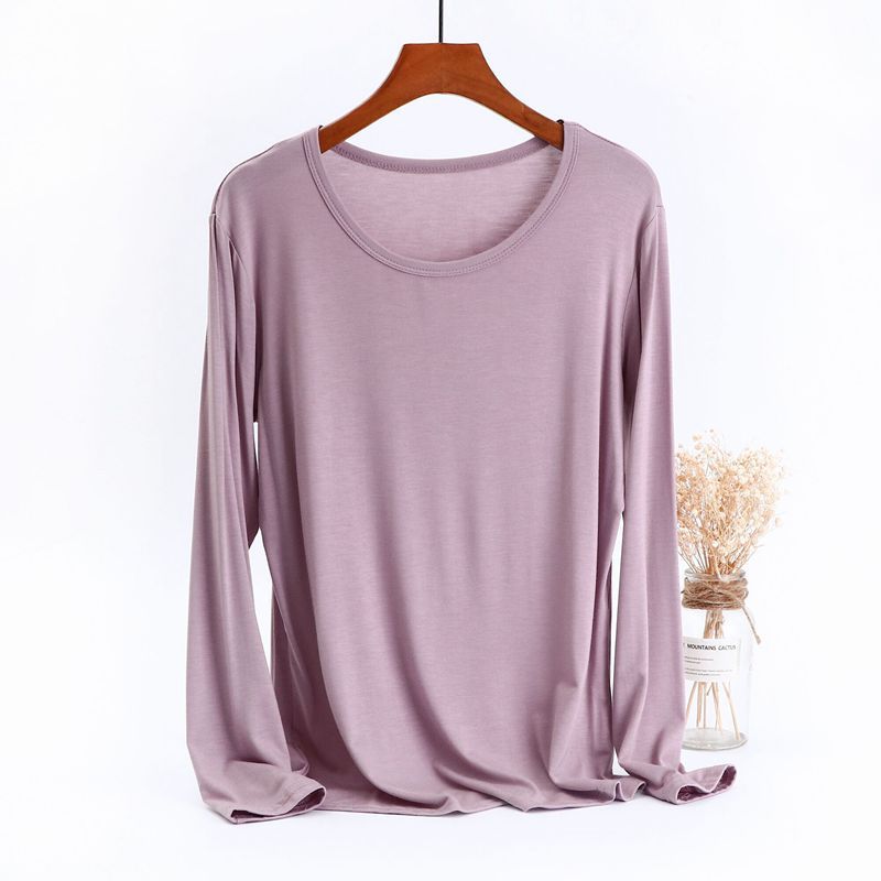 Große Größe 6XL Modal-T-Shirt mit langen Ärmeln, Damen-Herbst-T-Shirt mit Bodenbildung, O-Ausschnitt, lockere T-Shirts, einfarbig, Basic-T-Shirts, max. für 140 kg