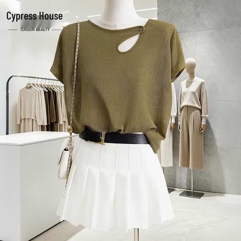 

Women s Round Neck Short Sleeve Knit Top One Size