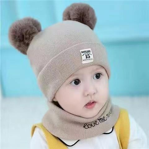 Soft Baby Winter Hat and Scarf Combo Cute Knitted Beanie for Infants Boys Girls Warm Fleece Lined Crochet Cap for Cold Weather
