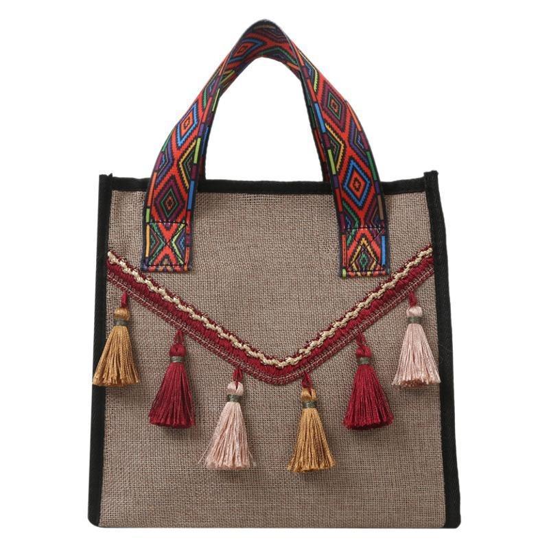Women's Bag Large Capacity Summer Fringed Cotton and Linen Shoulder Bag Trendy Fashion Handbag