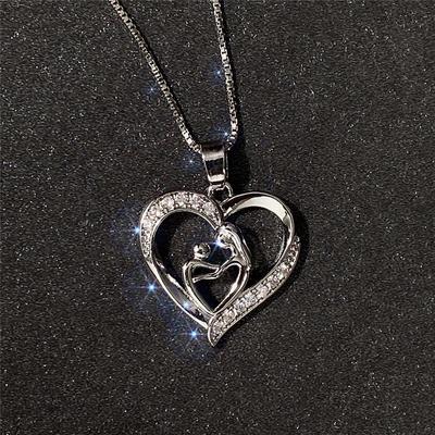 New Mother's Day Women Necklace Heart Love Pendant Mom and Son Hug Design Dazzling Cubic Zirconia Gift Fashion Jewelry