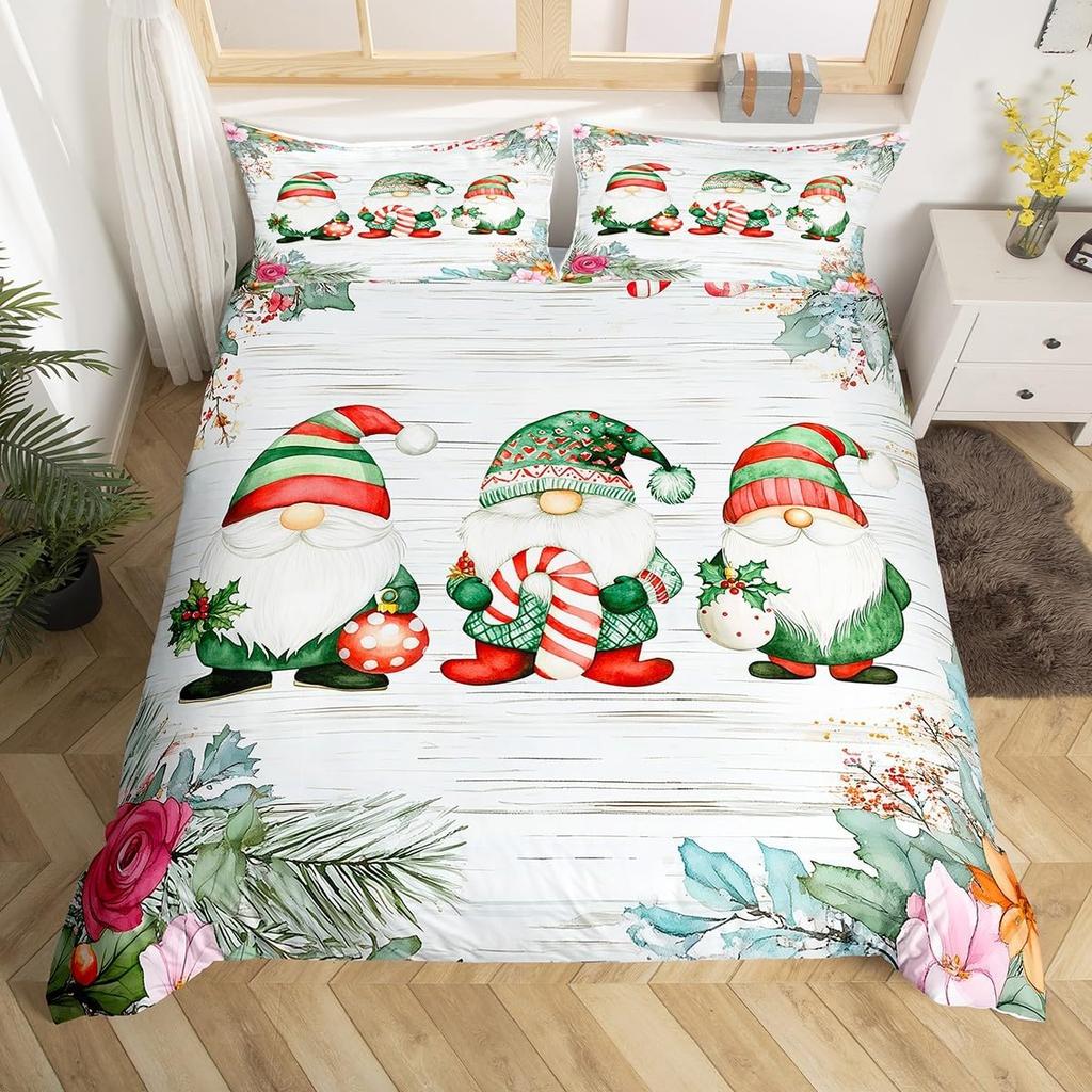 Spring Gnomes Duvet Cover Twin King Size Botanical Sunflowers Butterfly Print Bedding Set Garden Theme Floral Comforter Cover