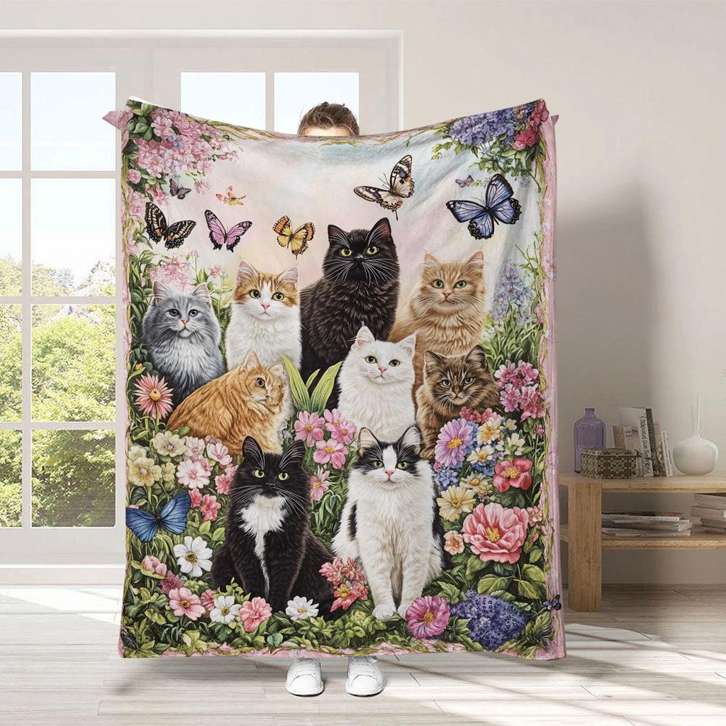 Vintage Pet Cat Digital-printed Polyester Bedroom Velvet Flannel Soft Sofa Cover Blanket Fleece Soft Cover Blankets for Beds