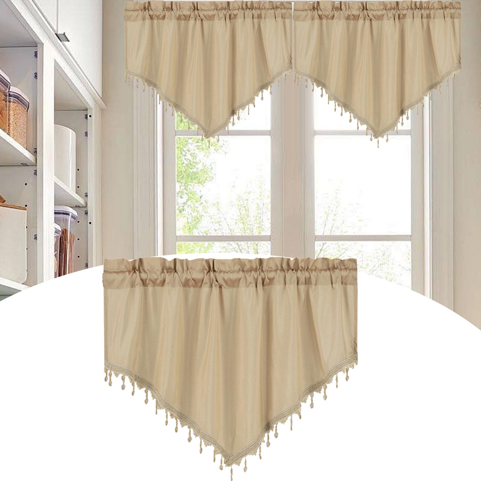 

Valance Triangular with Tassel Rod Pocket Short Valance Drape Short Curtain for Basement Cabinet Bathroom Cafe Decoration бежевий