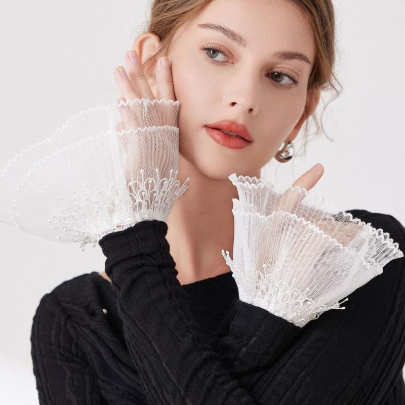 Embroidery Lace Flower Arm Sleeves Comfortable Armwear Wrist Cuffs Decorative Sleeves for Women Casual Formal Occasion