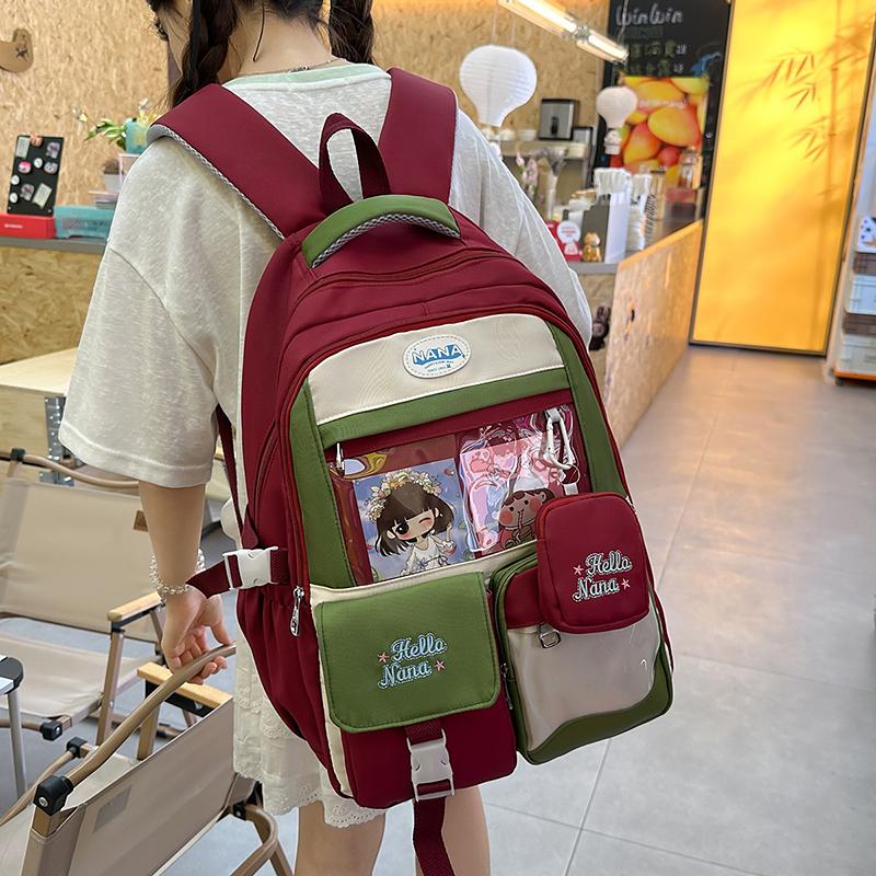 Studenten Farbblock Schultasche Mädchen Rucksack mit großer Kapazität mit Geldbörse