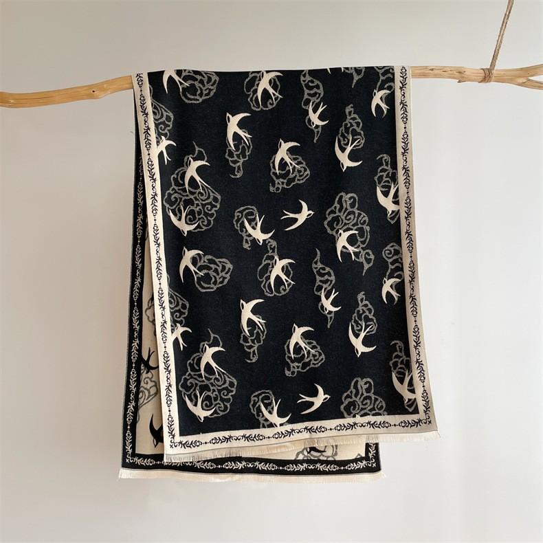 Classic Fashion Letter Thousand Birds Grid Imitation Cashmere Scarf Women's Winter Thickened Double Sided Air Conditioning Shawl Scarf Women's