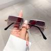 Vintage Brand Designer Rimless Metal Square Sunglasses Women Sun Glasses For Men Trendy Punk Fashion Luxury Ladies Cutting Shade