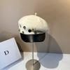 High Quality Wool Blend Octagonal Hat Versatile Face-Slim Handmade Button Brim Casual Stylish Navy Women