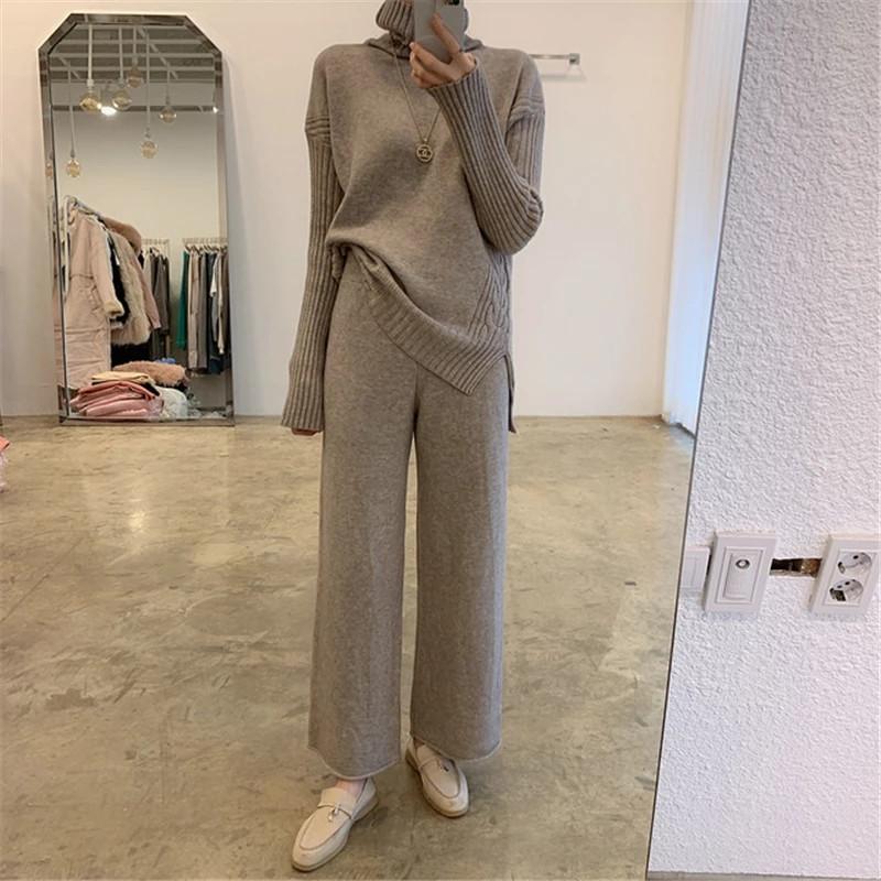Herseas Set Maglia Donna 2 Pezzi – Top Scollo A V E Pantaloni A Gamba Larga (2025)
