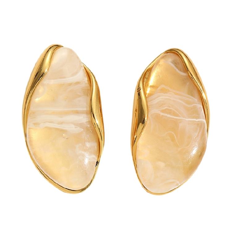 Geometric Pattern Resin Earrings Handmade Gold-plated Ear Studs Stainless Steel Ear Jewelry For Daily Occasions
