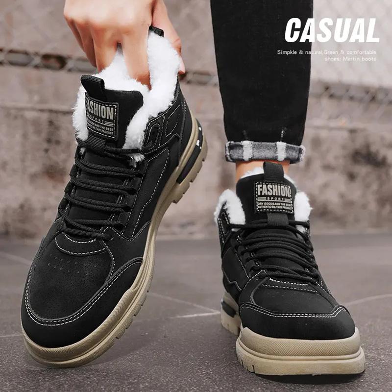 Men's Outdoor Casual Shoes Winter Plus Velvet Comfortable Lace-up Tooling Boots Durable Cold-proof Anti-slip Plush Cotton Boots