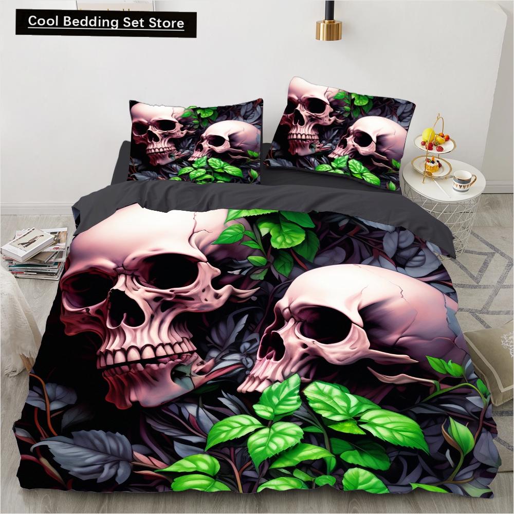 Skull Wedding Cartoon Comforter Sets Bedding Set Double Queen King Twin Full Size Duvet Cover Set Kids Girls White Bed Linen