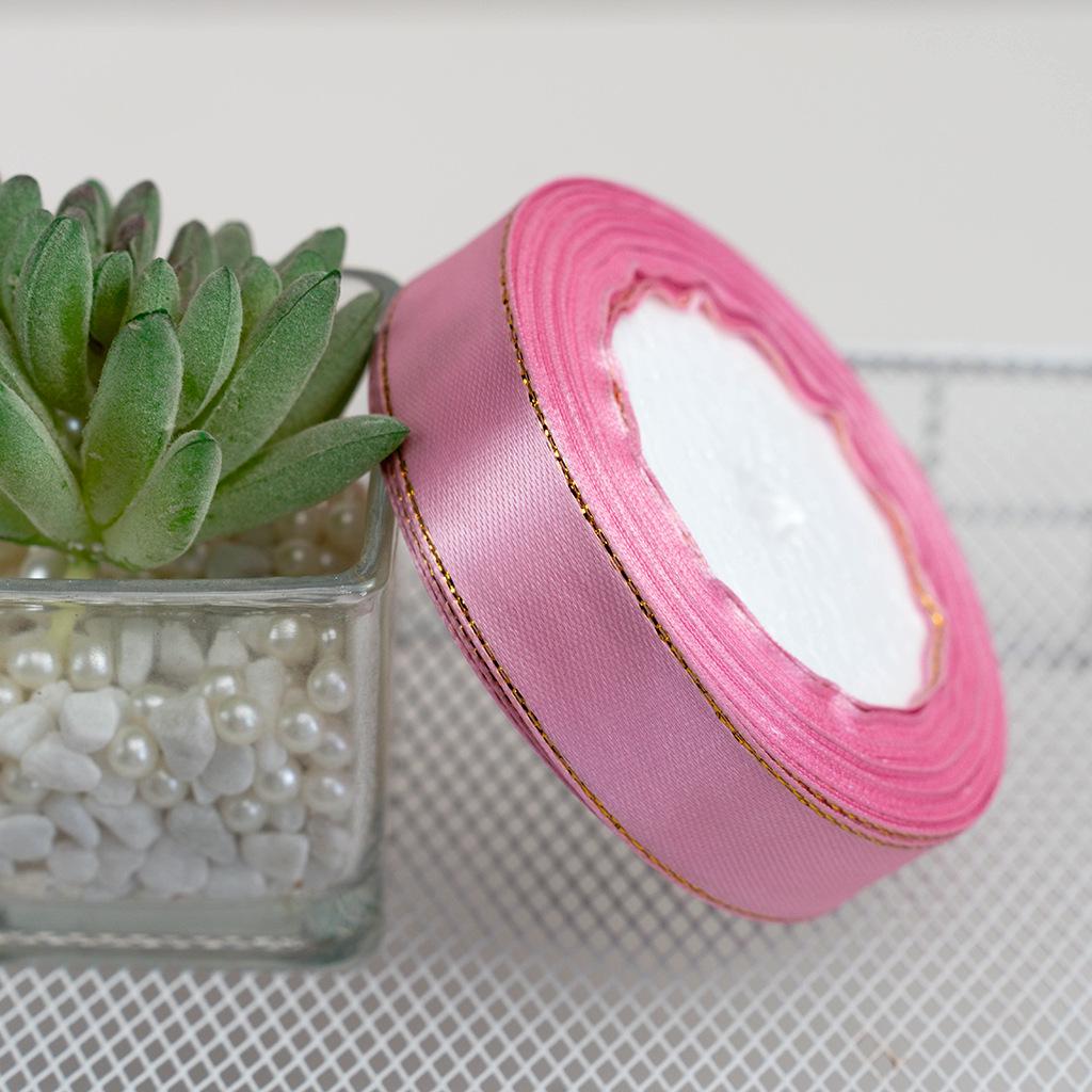 2cm Double Gold-Edged Satin Ribbon for DIY Flower Wrapping, Gift Box, and Bow Crafting