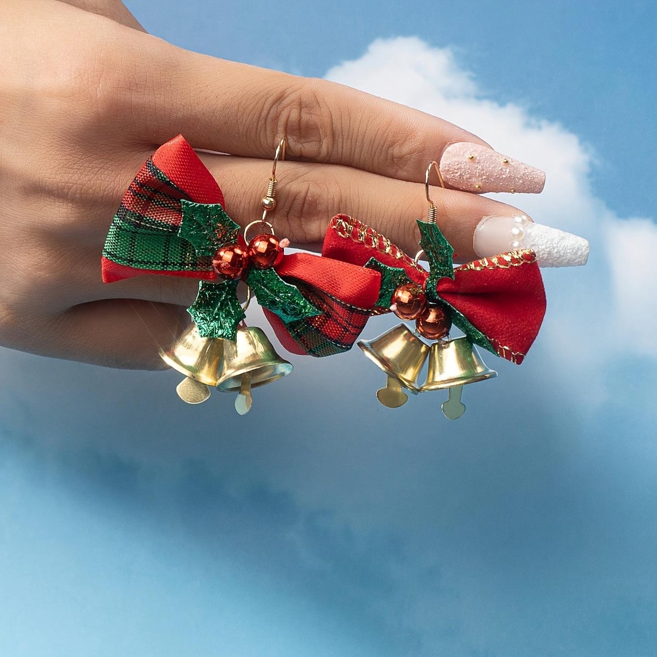 Рождественский свежий, сладкий, милый, креативный льняной, мини-бант, колокольчик, серьга, женский аксессуар