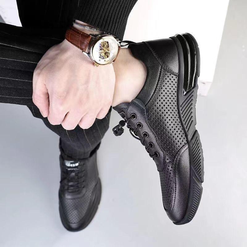 Summer Men's Shoes Breathable Thin Punched Sports Shoes Leather Sandals Mesh Men's Casual and Lightweight Hollow Cool Leather Shoes Men