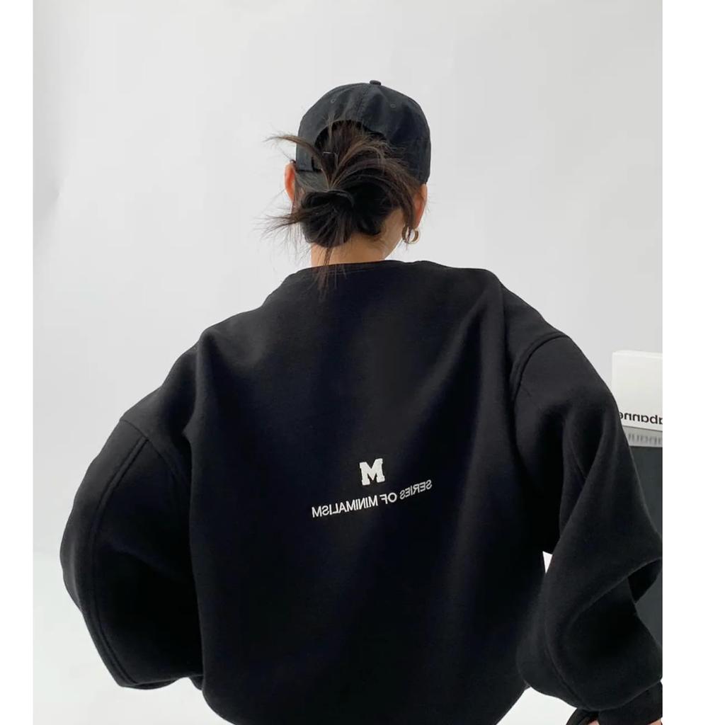 SeiunAn Logo Pullover Long Plus Sizes Loose Crew Long Sleeve Korean English Back Print Women's Sweatshirt, Hoodie, Sleeve, Lightweight,