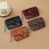 PU Leather Vintage Paint Wallet with Keychain Heart Retro Mini Purse Men Women Anti-Magnetic Multi-Pocket Hand ID Card Holder